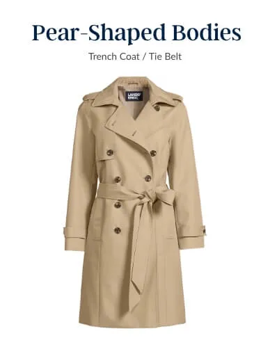 Tan trench coat for pear-shaped bodies.