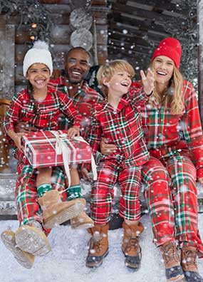 Family wearing matching pajamas