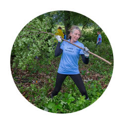 Volunteer removing tree