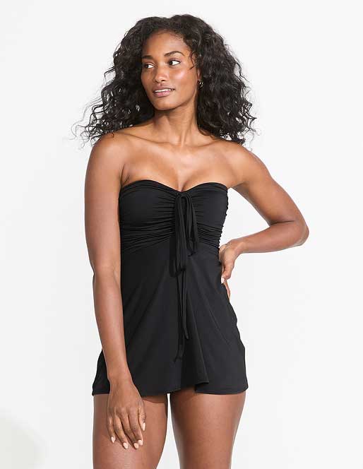 Woman wearing a bandeau swimsuit